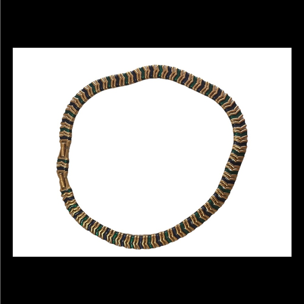 D’ORLAN 2 Clasp! Adjustable Elegant Gold, Emerald Green & Navy Necklace - Picture 13 of 15